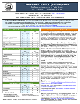 Communicable Disease (CD) Quarterly Report San Francisco Department of Public Health 2018 Quarter 2 • November 26, 2018