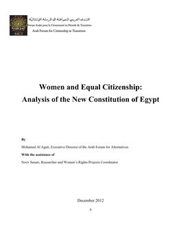 Women and Equal Citizenship: Analysis of the New Constitution of Egypt