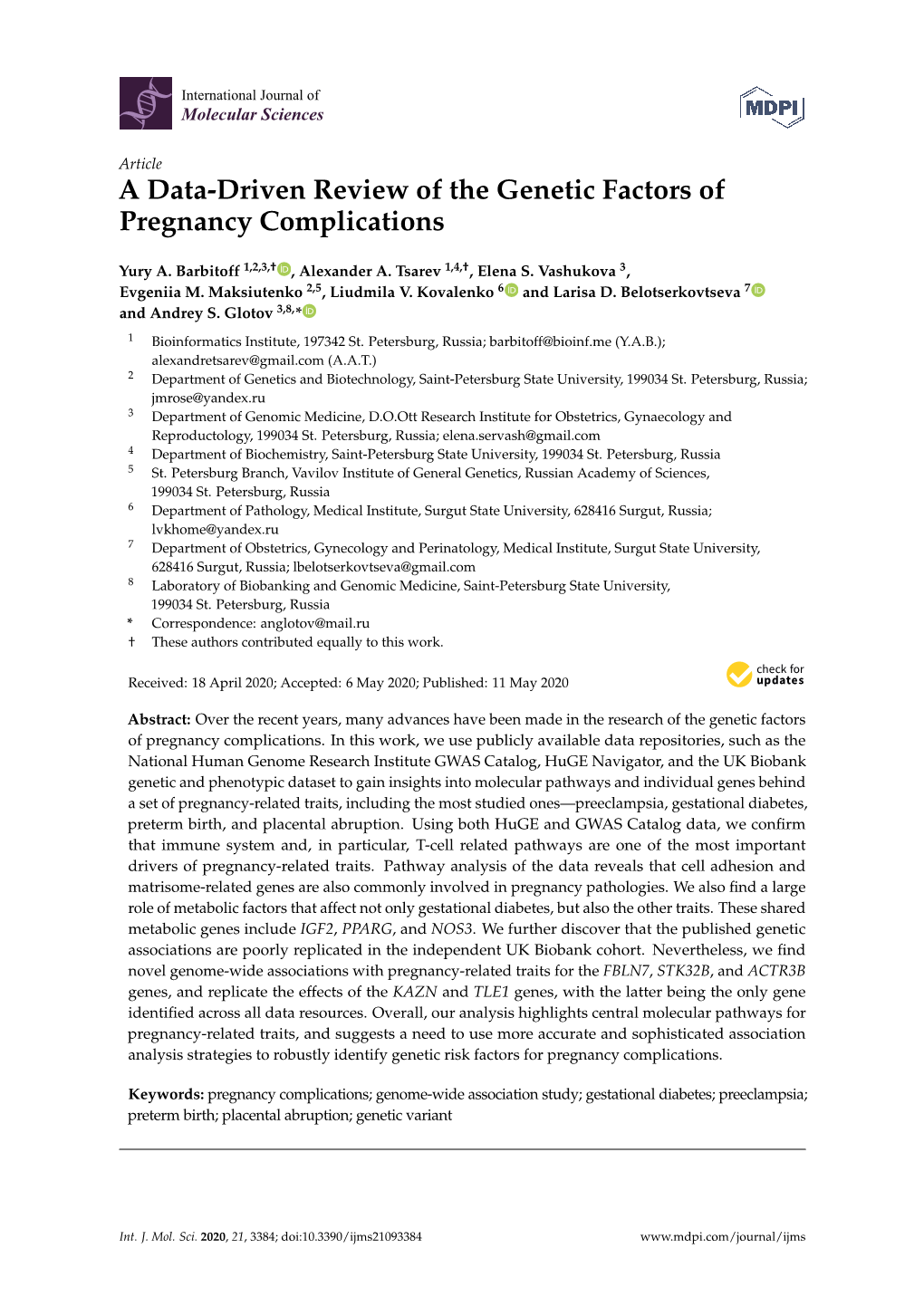 A Data-Driven Review of the Genetic Factors of Pregnancy Complications