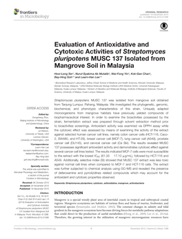 Evaluation of Antioxidative and Cytotoxic Activities of Streptomyces Pluripotens MUSC 137 Isolated from Mangrove Soil in Malaysia