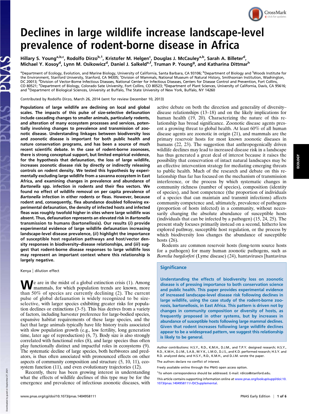 Declines in Large Wildlife Increase Landscape-Level Prevalence of Rodent-Borne Disease in Africa