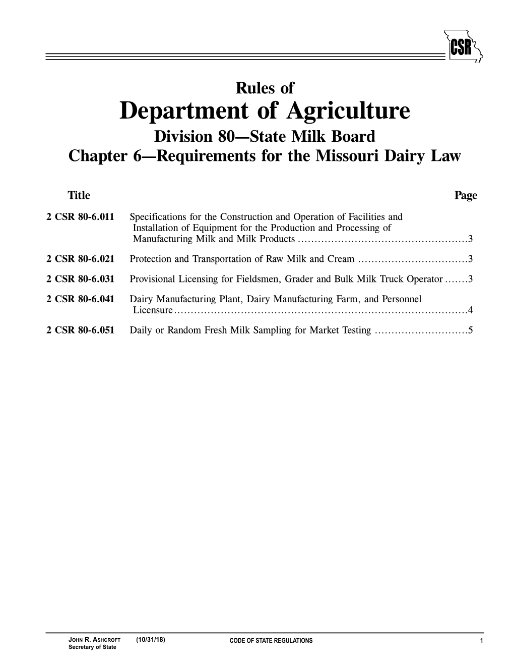 Chapter 6—Requirements for the Missouri Dairy Law