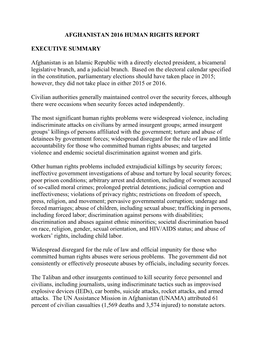 Afghanistan 2016 Human Rights Report