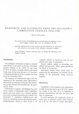 Richterite and Actinolite from the Siilinjärvi Carbonatite Complex, Finland