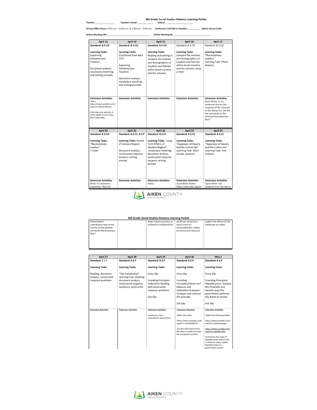 8Th Grade Social Studies Distance Learning Packet 8Th Grade Social