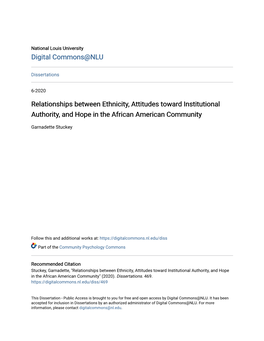 Relationships Between Ethnicity, Attitudes Toward Institutional Authority, and Hope in the African American Community