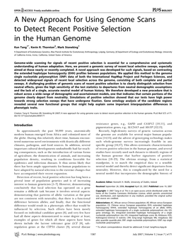 A New Approach for Using Genome Scans to Detect Recent Positive Selection in the Human Genome
