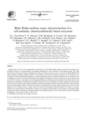 Blake Ridge Methane Seeps: Characterization of a Soft-Sediment, Chemosynthetically Based Ecosystem