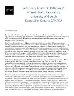 Veterinary Anatomic Pathologist Animal Health Laboratory University of Guelph Kemptville, Ontario CANADA