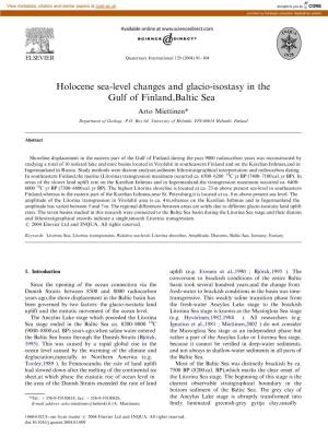 Holocene Sea-Level Changes and Glacio-Isostasy in the Gulf of Finland,Baltic Sea Arto Miettinen* Department of Geology, P.O