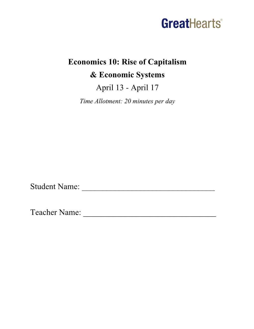 Rise of Capitalism & Economic Systems April 13