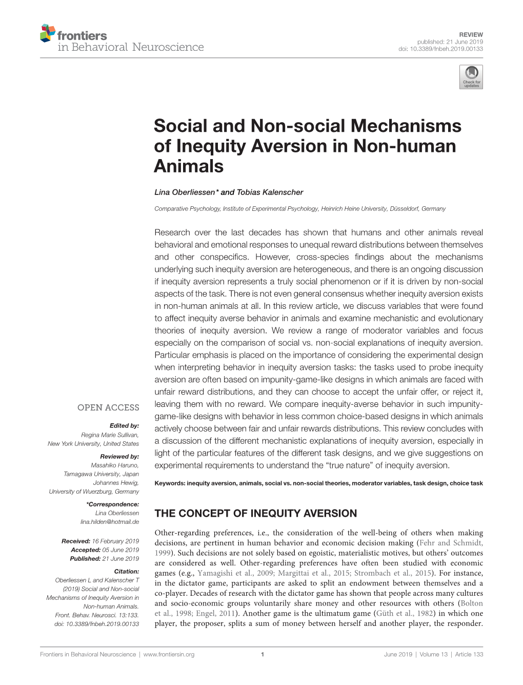 Social and Non-Social Mechanisms of Inequity Aversion in Non-Human Animals