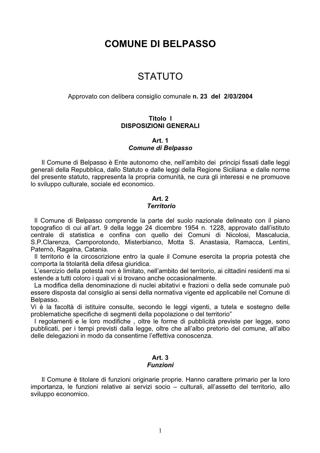 Comune Di Belpasso Statuto