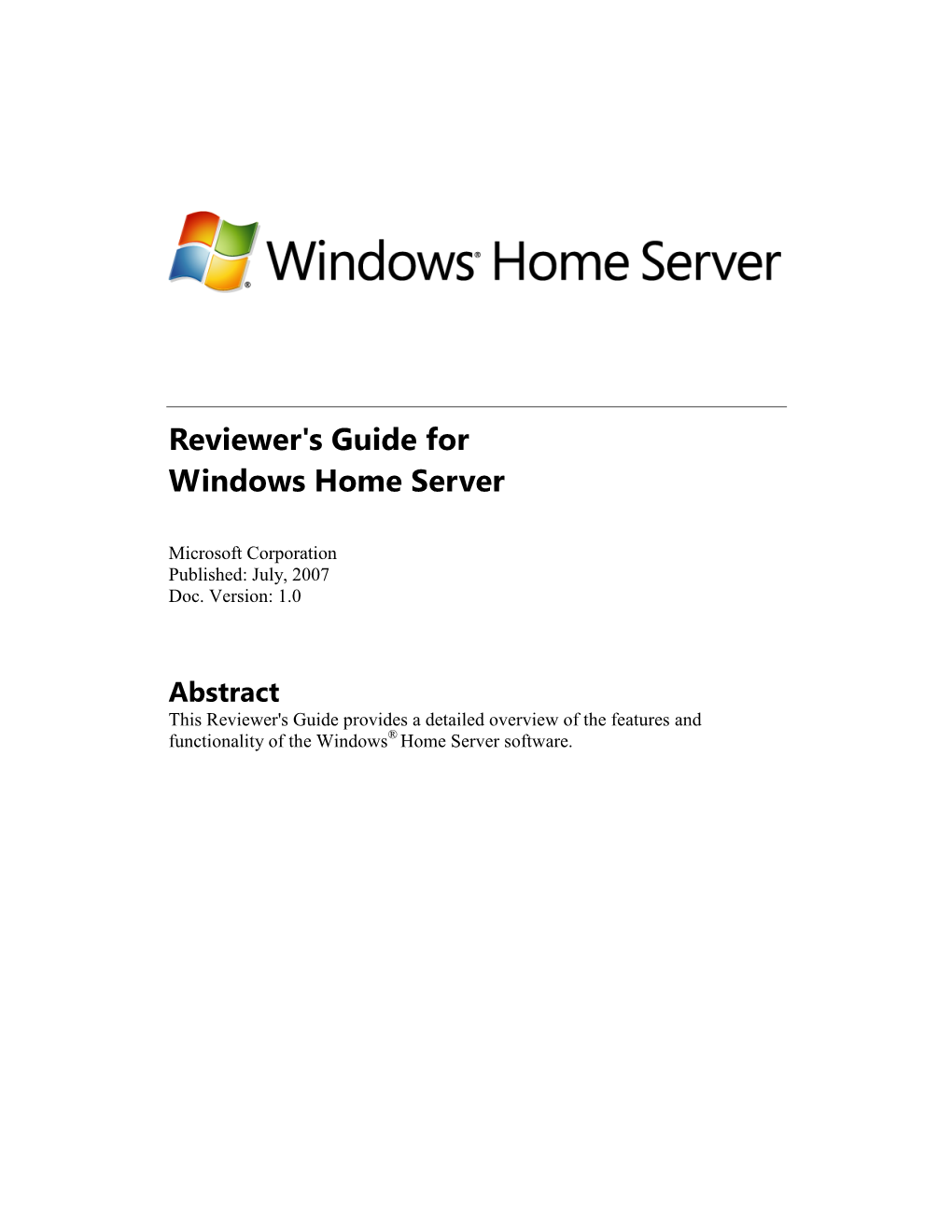 Reviewer's Guide for Windows Home Server