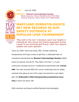 Maryland Dermatologists Set New Records in Sun Safety Outreach at Popular Lpga Tournament