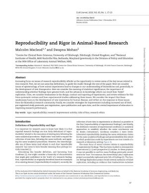 Reproducibility and Rigor in Animal-Based Research