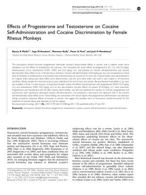 Effects of Progesterone and Testosterone on Cocaine Self-Administration and Cocaine Discrimination by Female Rhesus Monkeys