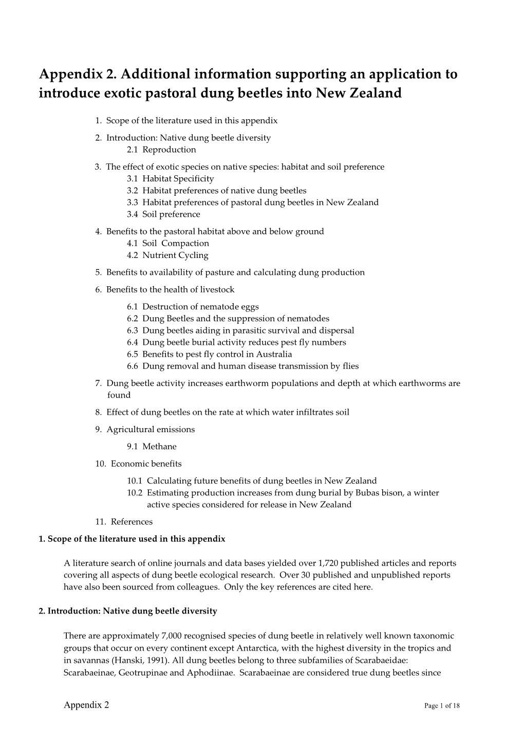 Appendix 2. Additional Information Supporting an Application to Introduce Exotic Pastoral Dung Beetles Into New Zealand