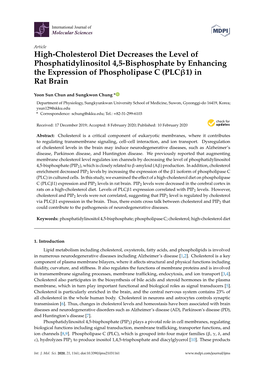 High-Cholesterol Diet Decreases the Level of Phosphatidylinositol 4,5-Bisphosphate by Enhancing the Expression of Phospholipase C (Plcβ1) in Rat Brain