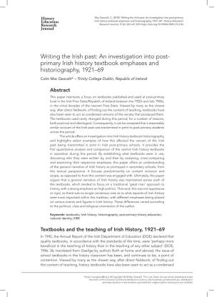 Writing the Irish Past: an Investigation Into Post-Primary Irish History Textbook Emphases and Historiography, 1921–69’