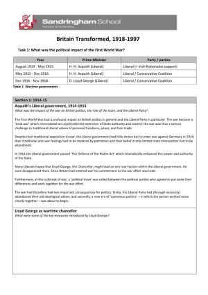 A Level History – Unit 1 Summer Work 2020 – Note Taking Sheet