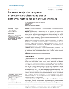 Improved Subjective Symptoms of Conjunctivochalasis Using Bipolar Diathermy Method for Conjunctival Shrinkage