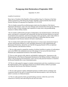 Pyongyang Joint Declaration of September 2018