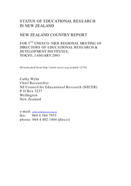 Status of Educational Research in New Zealand