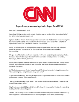 Superdome Power Outage Halts Super Bowl XLVII