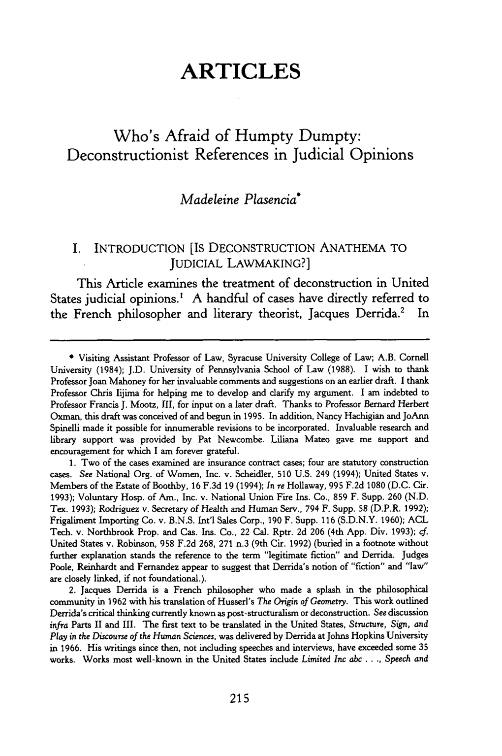 Who's Afraid of Humpty Dumpty: Deconstructionist References in Judicial Opinions