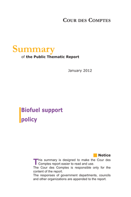 Biofuel Support Policy, Summary of the Public Thematic Report