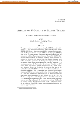 Aspects of U-Duality in Matrix Theory