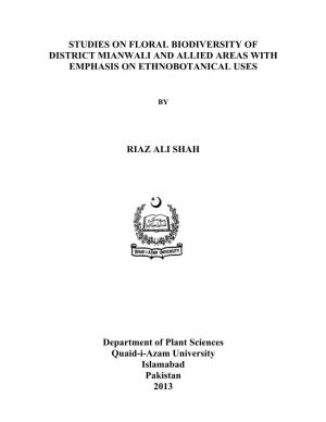 Studies on Floral Biodiversity of District Mianwali and Allied Areas with Emphasis on Ethnobotanical Uses