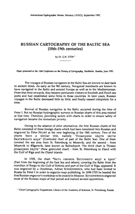RUSSIAN CARTOGRAPHY of the BALTIC SEA (18Th-19Th Centuries)