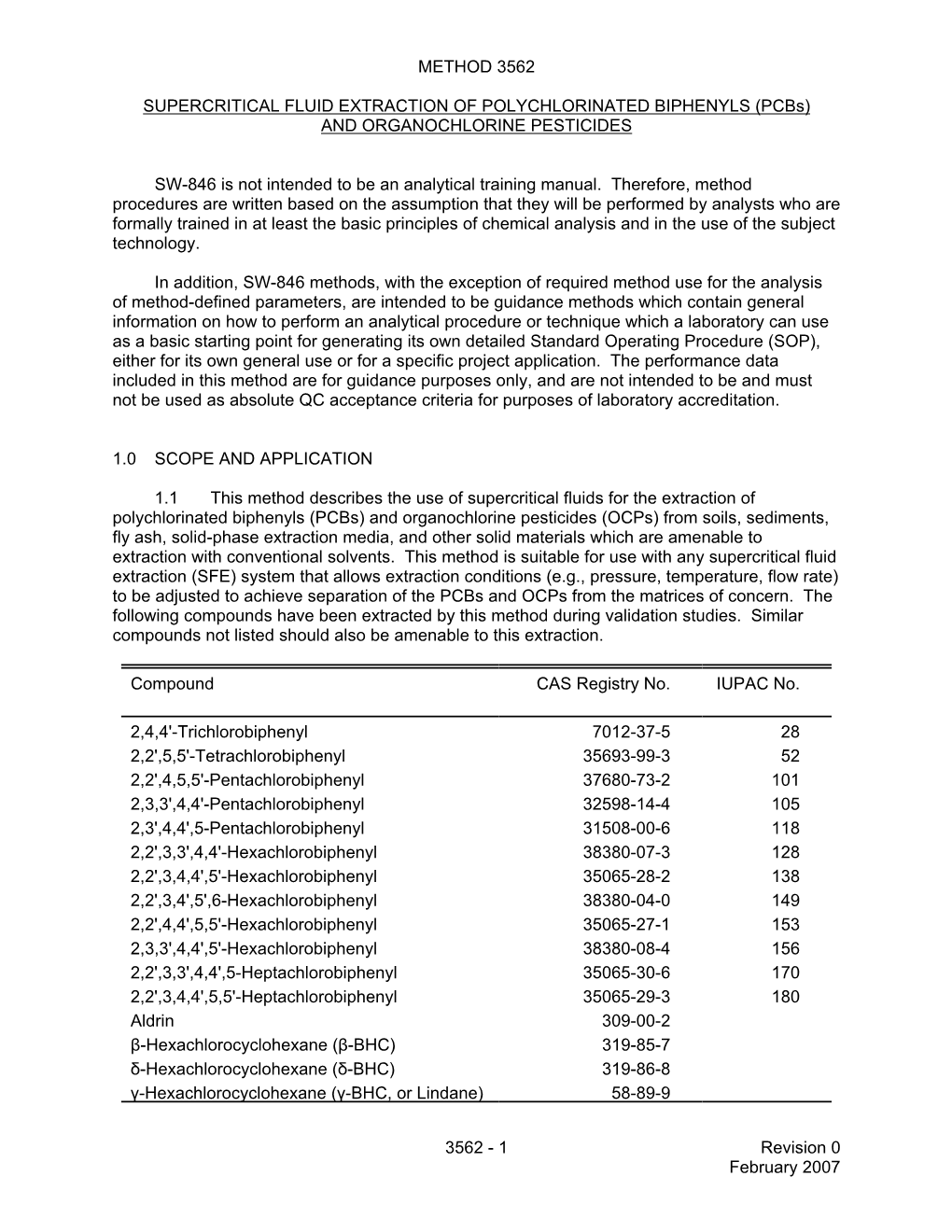 Method 3562: Supercritical Fluid Extraction of Polychlorinated