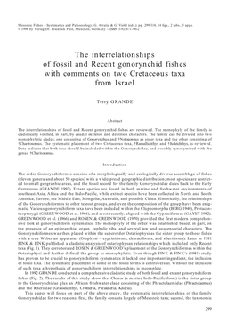 The Interrelationships of Fossil and Recent Gonorynchid Fishes with Comments on Two Cretaceous Taxa from Israel