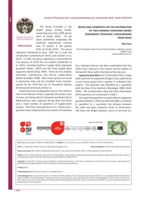 Notes and Comments on the Distribution of Two Endemic Lygosoma Skinks (Squamata: Scincidae: Lygosominae) from India