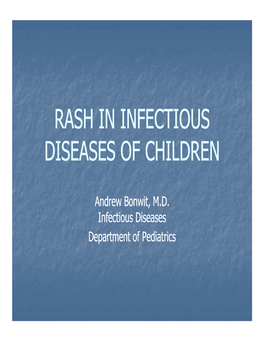 Rash in Infectious Diseases of Children