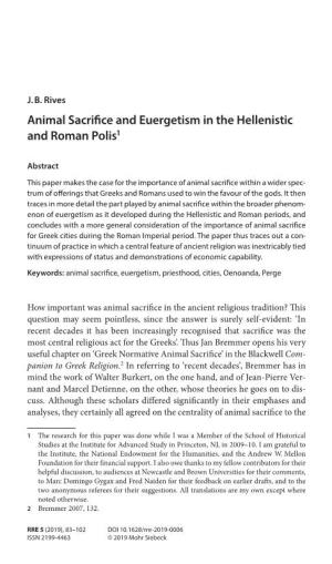 Animal Sacrifice and Euergetism in the Hellenistic and Roman Polis1