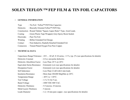Solen Teflon ™ Fep Film & Tin Foil Capacitors
