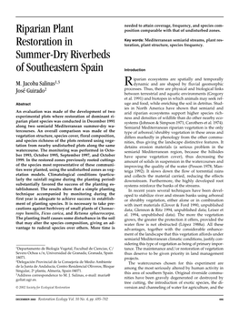 Riparian Plant Restoration in Summer-Dry Riverbeds of Southeastern Spain