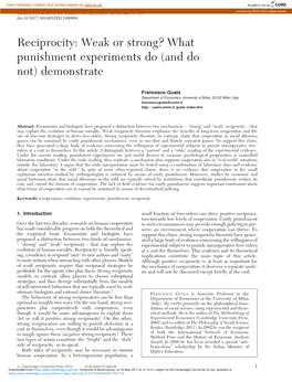 Reciprocity: Weak Or Strong? What Punishment Experiments Do (And Do Not) Demonstrate