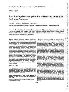 Relationship Between Primitive Reflexes and Severity in Parkinson's Disease