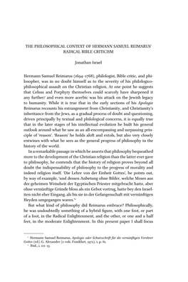 The Philosophical Context of Hermann Samuel Reimarus’ Radical Bible Criticism