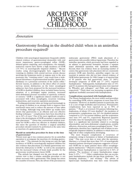 Annotation Gastrostomy Feeding in The