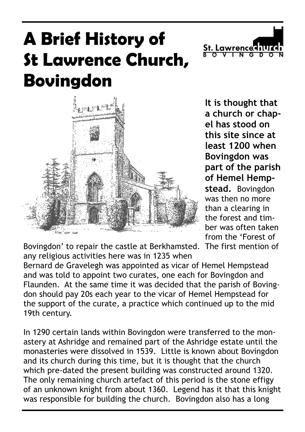 A Brief History of St Lawrence Church, Bovingdon