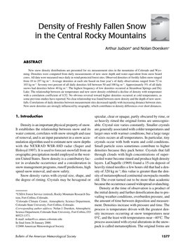 Density of Freshly Fallen Snow in the Central Rocky Mountains