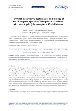 Terminal-Instar Larval Systematics and Biology of West European Species of Ormyridae Associated with Insect Galls (Hymenoptera, Chalcidoidea)