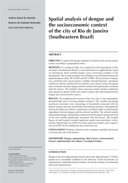 Spatial Analysis of Dengue and the Socioeconomic Context of the City Of