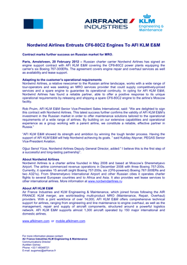 Nordwind Airlines Entrusts CF6-80C2 Engines to AFI KLM E&M